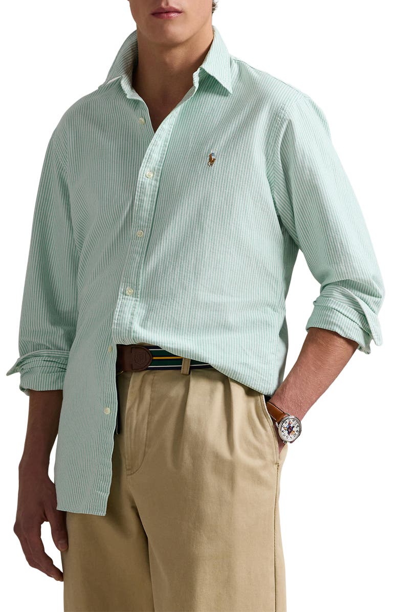 Polo Ralph Lauren Stripe Classic Fit Oxford Button-Down Shirt, Main, color, Summer Emerald/ White