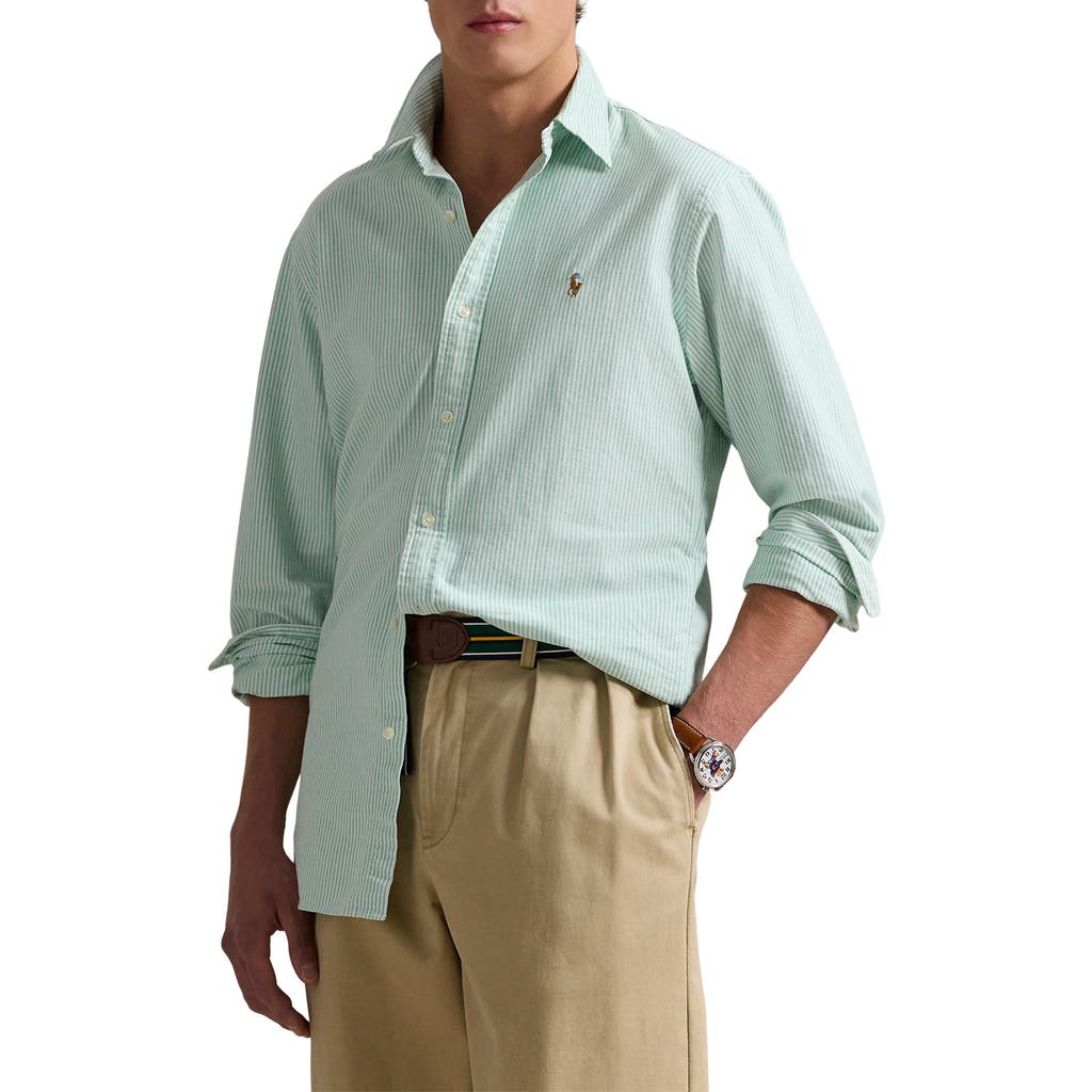 Polo Ralph Lauren Stripe Classic Fit Oxford Button-down Shirt In Summer Emerald/white
