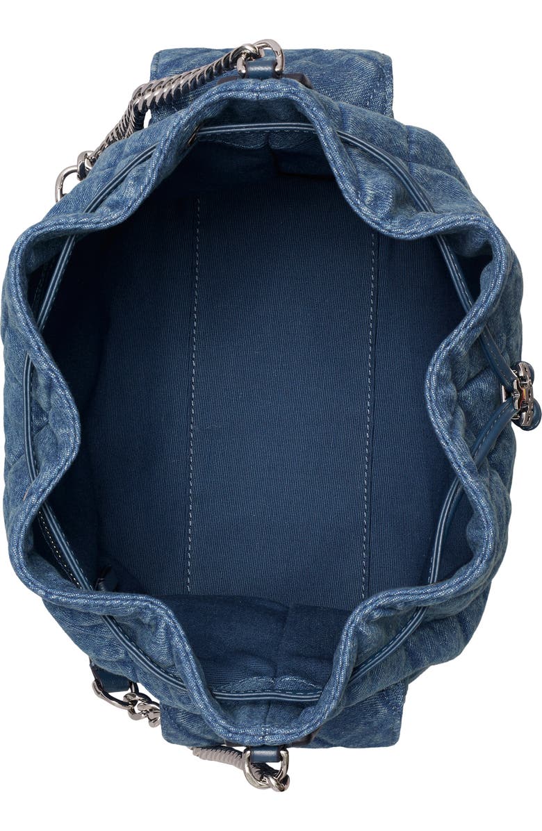 Tory Burch Charlie Quilted Denim Drawstring Shoulder Bag, Alternate, color, Blue