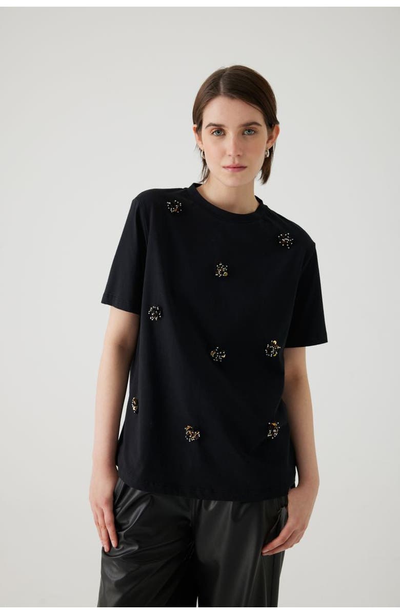 Exquise Bexley Jewel Neck T Shirt, Main, color, Black