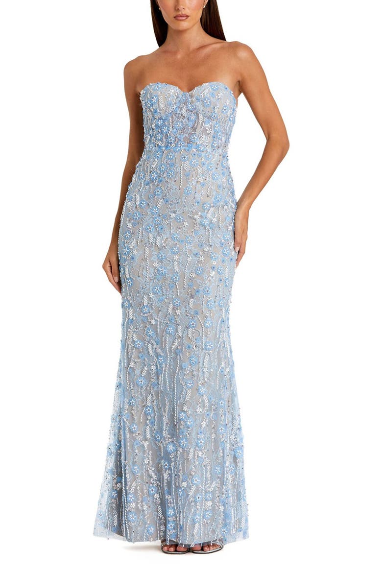 Embellished Lace Strapless Bustier Gown, Main, color, Blue