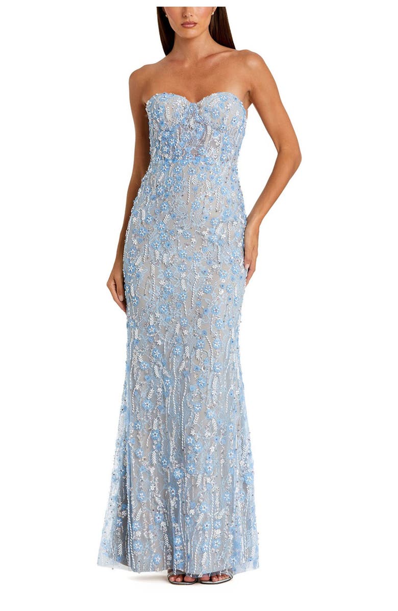 Mac Duggal Embellished Applique Strapless Bustier Gown, Main, color, Blue