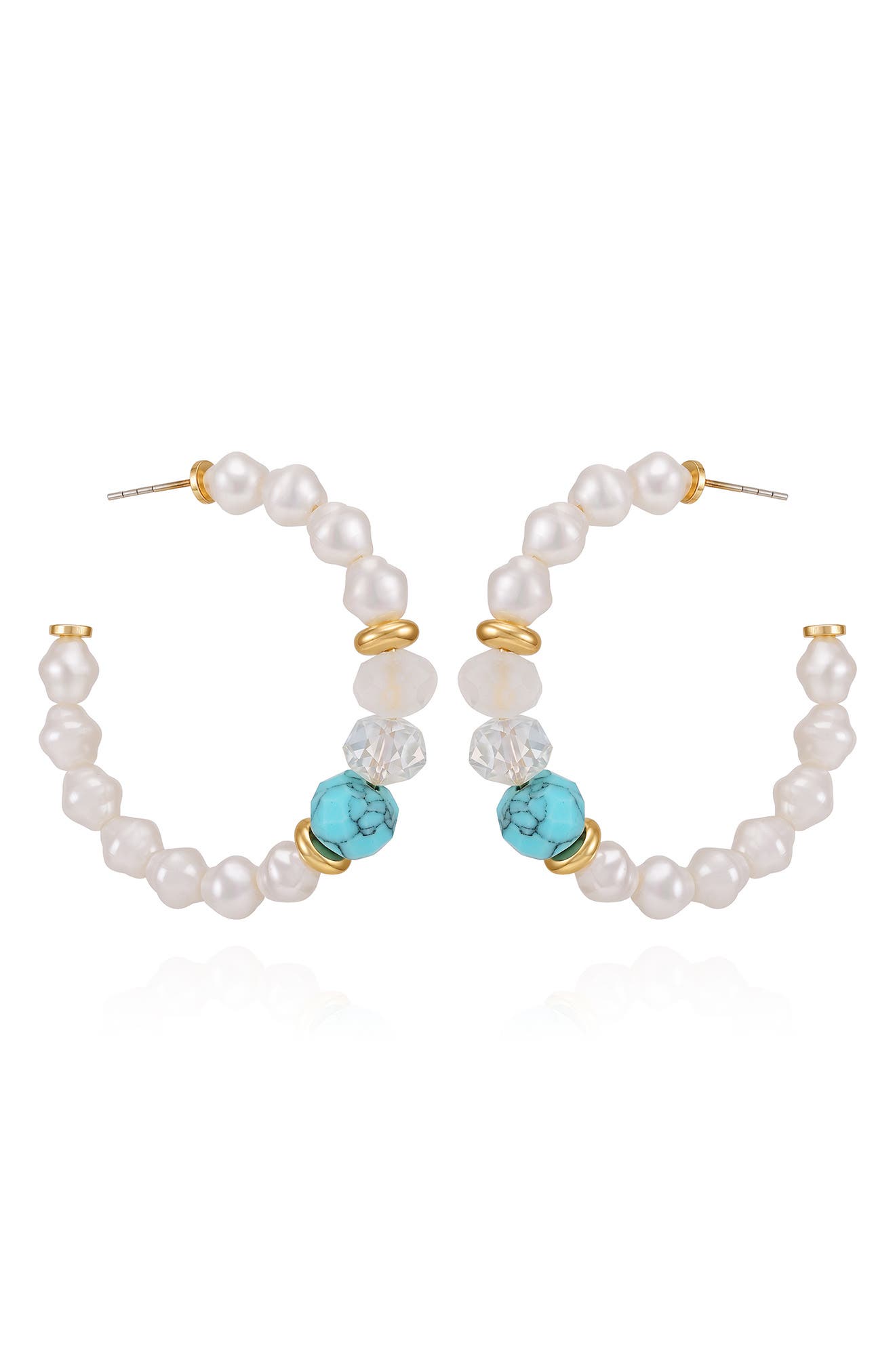GUESS Beaded & Faux Pearl Hoop Earrings