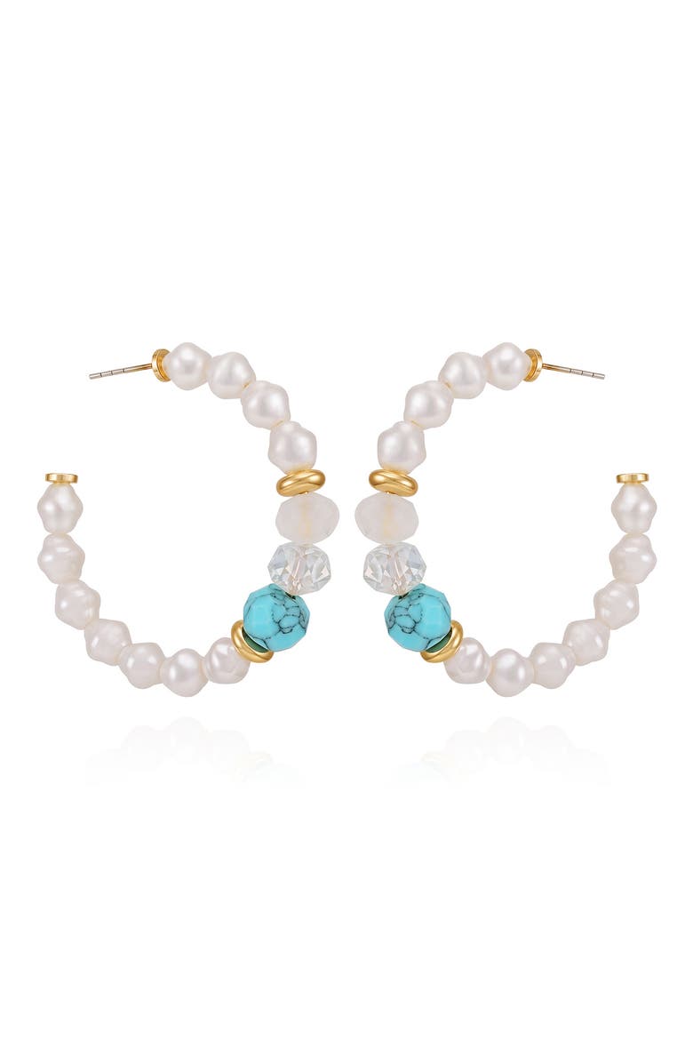 Beaded & Faux Pearl Hoop Earrings, Main, color, GOLD TONE