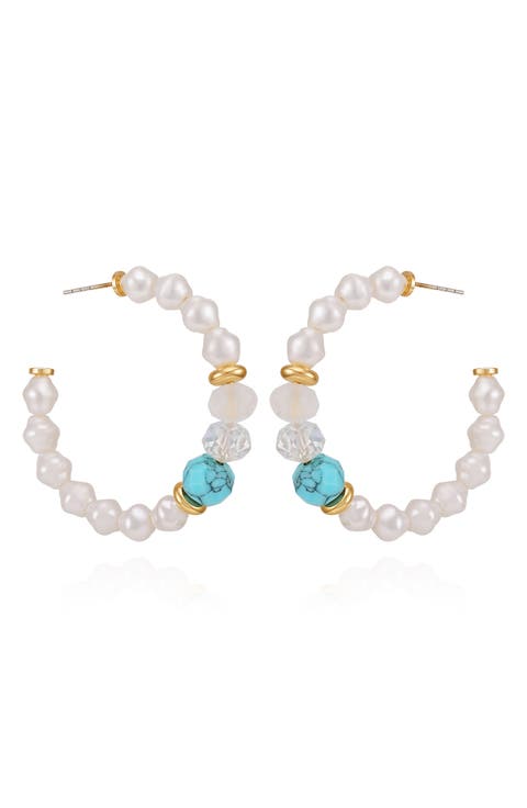 Beaded & Faux Pearl Hoop Earrings