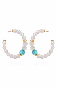 GUESS Beaded & Faux Pearl Hoop Earrings