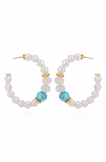 Beaded & Faux Pearl Hoop Earrings