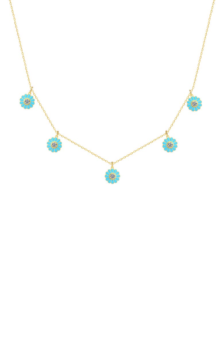 GABI RIELLE Vacay Dreamy Collection 14K Gold Plated Sterling Silver Turquoise Multi Daisy Necklace, Main, color,