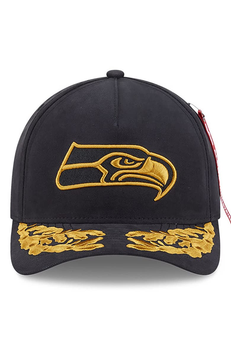 New Era x Alpha Industries Men's New Era x Alpha Industries  Black Seattle Seahawks A-Frame 9FORTY Adjustable Hat, Alternate, color, Black