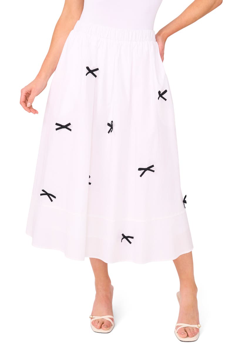 CeCe Bow Print Midi Skirt, Main, color, Ultra White