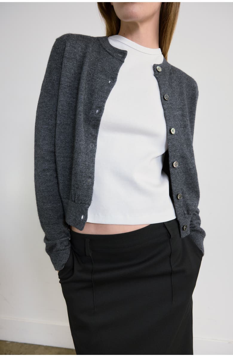 Almina Concept Classic Crew Wool Cardigan, Main, color, Charcoal