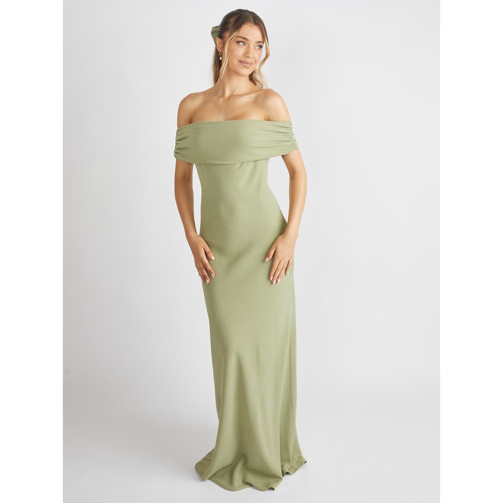 Six Stories Bardot Gathered Crepe Bridesmaid Dress In Green