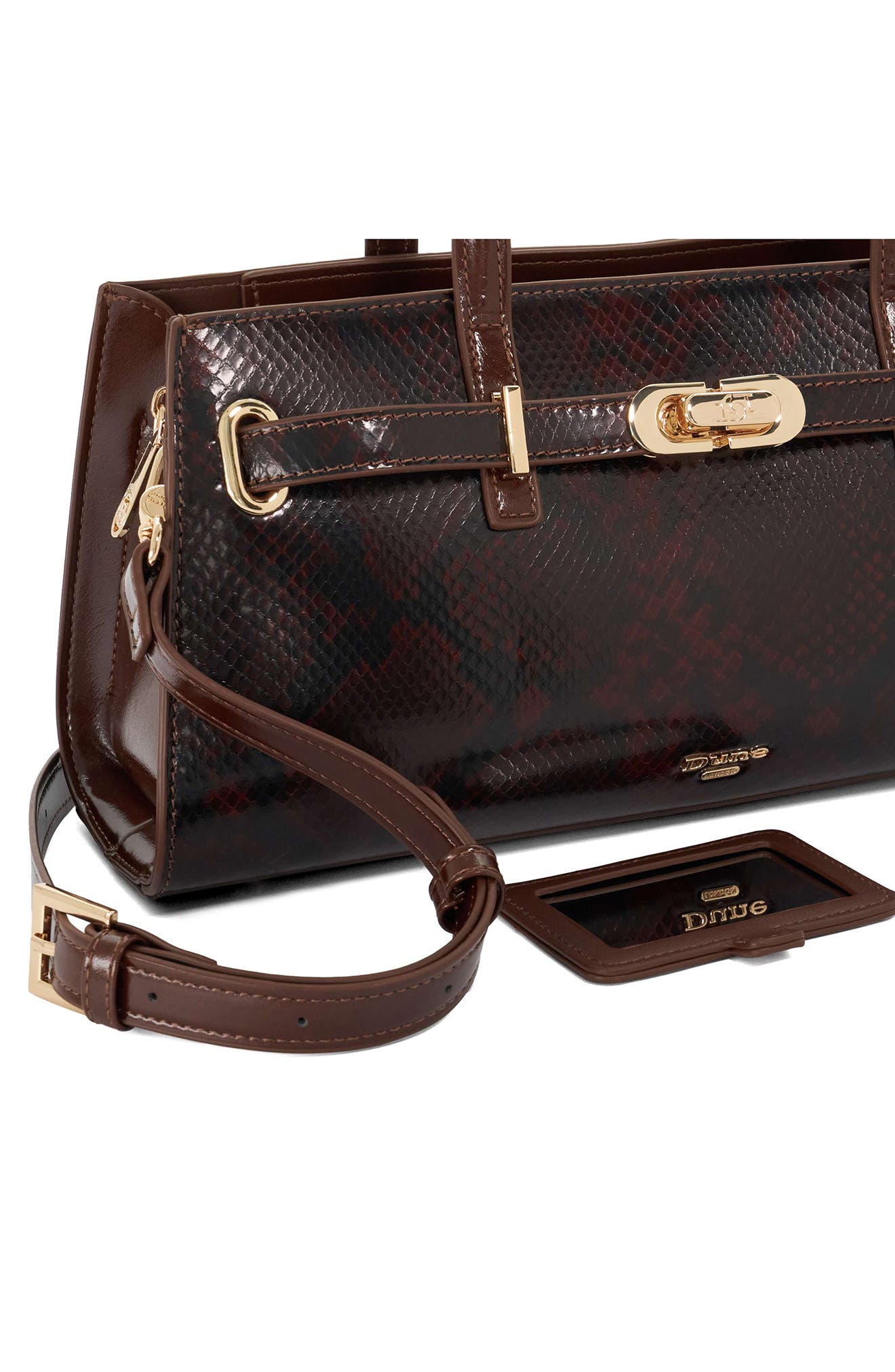 Depend Croc Embossed Leather Shoulder Bag, Alternate, color, BROWN
