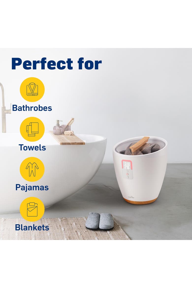 Towel Warmer, Small Bucket Style Towel Heater with LED Display, Adjustable Timer, & More!, Alternate, color, White
