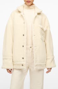 STAUD + Wrangler Faux Shearling & Denim Trucker Jacket