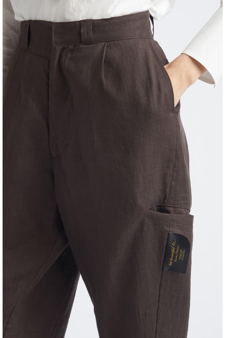 Crop Linen Straight Leg Pants, Alternate, color, BROWN