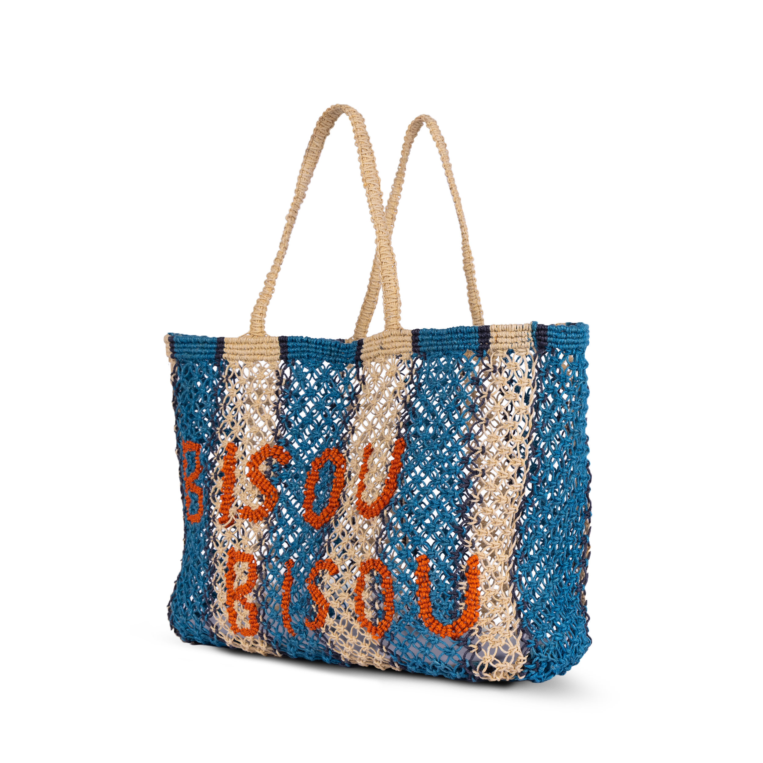 Tin Marin Bisou Bisou Woven Jute Tote, Alternate, color, Blue & White