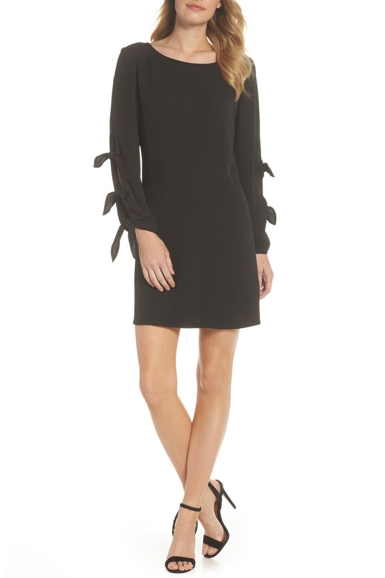 Bow Sleeve Sheath Dress, Main, color, BLACK