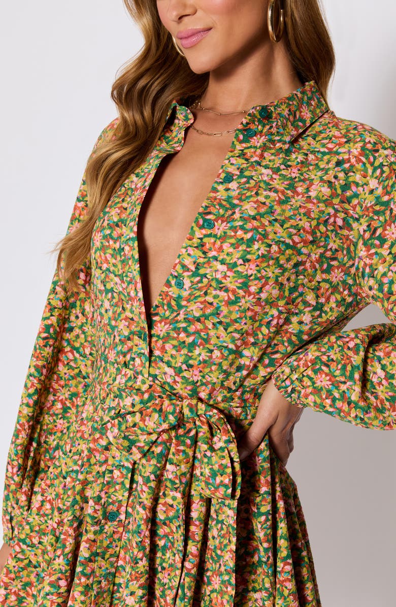 VICI Collection Fiona Floral Long Sleeve Shirtdress, Alternate, color, Green/ Pink Multi