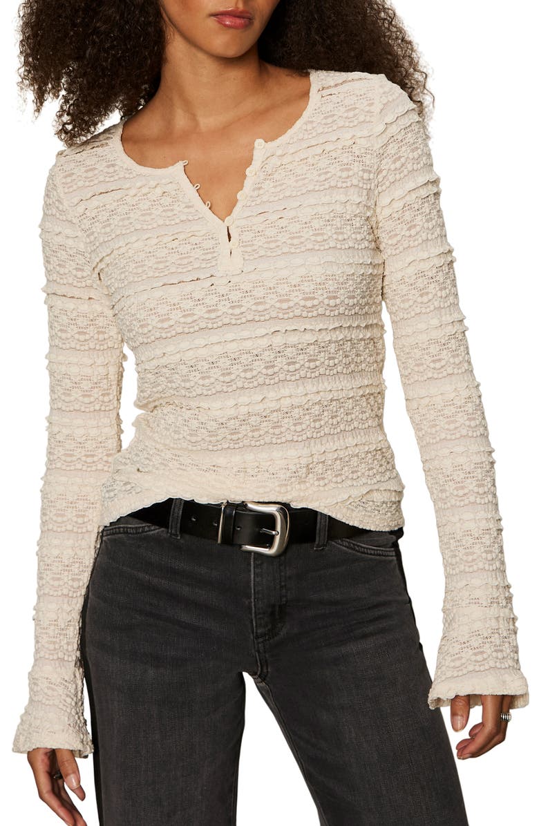 Sanctuary Lovely Lace Henley, Main, color, Vintage White