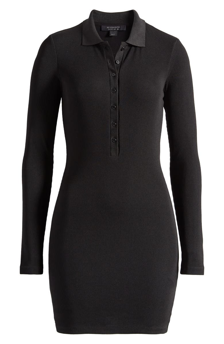 AllSaints Holly Long Sleeve Rib Polo Dress, Alternate, color, 