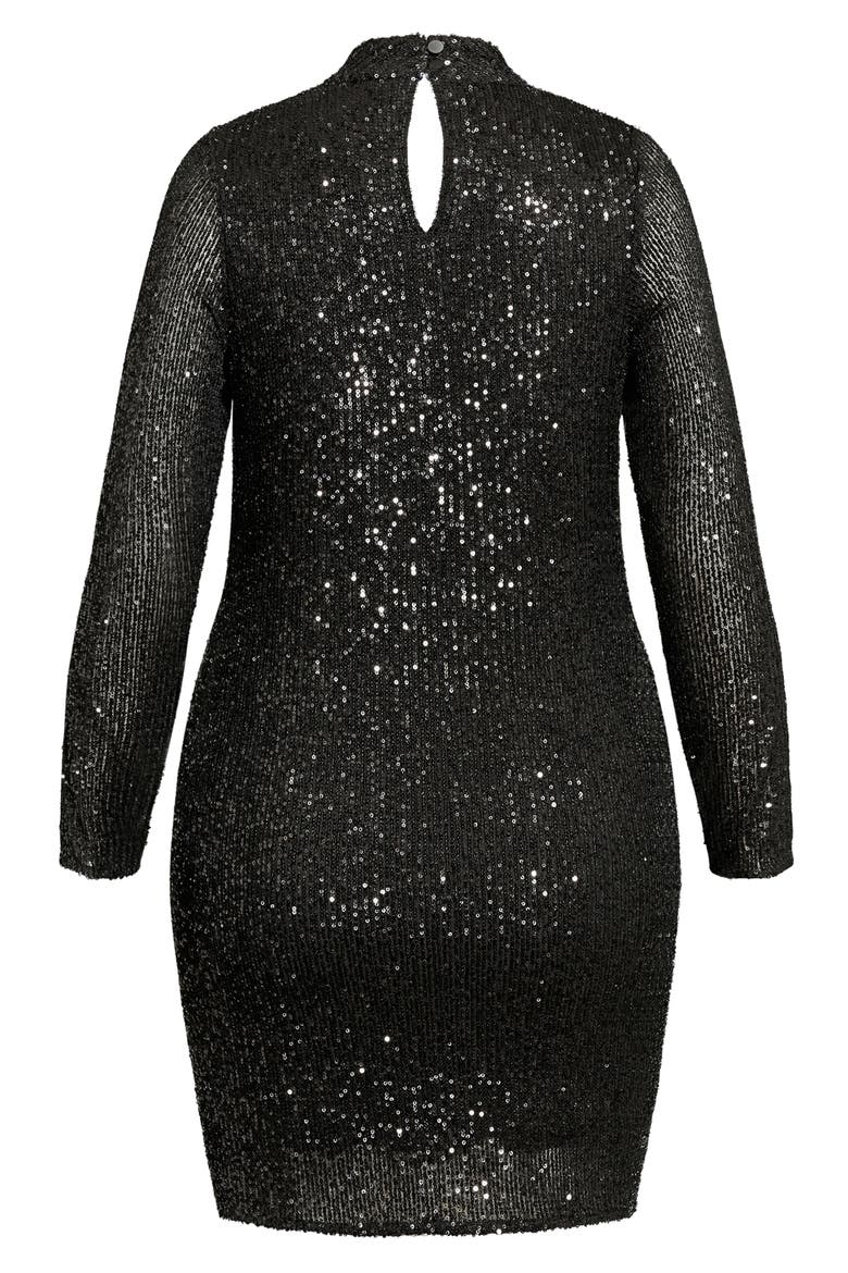 Glowing Sequin Long Sleeve Sweater Dress, Alternate, color, BLACK