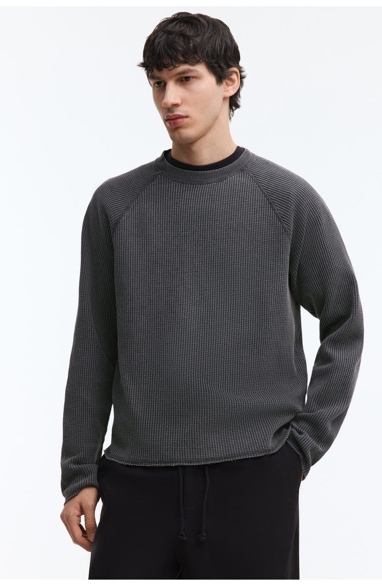 H&M Regular Fit Long-sleeved Waffled Top, Alternate, color, Dark Gray