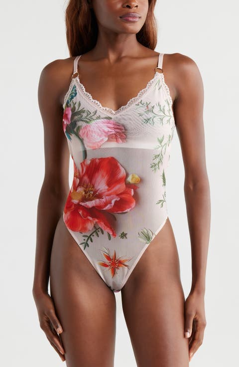 Placement Print Shelf Bra Bodysuit