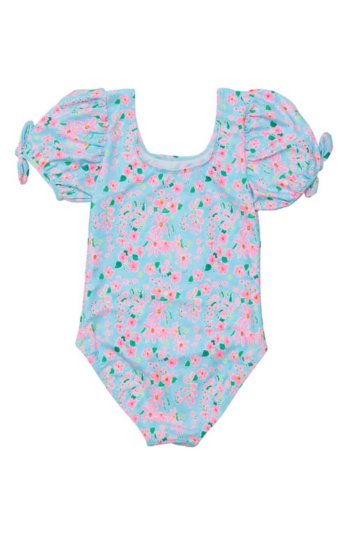 Snapper Rock Daisy Chain Puff Sleeve One-piece Swimsuit In Blue