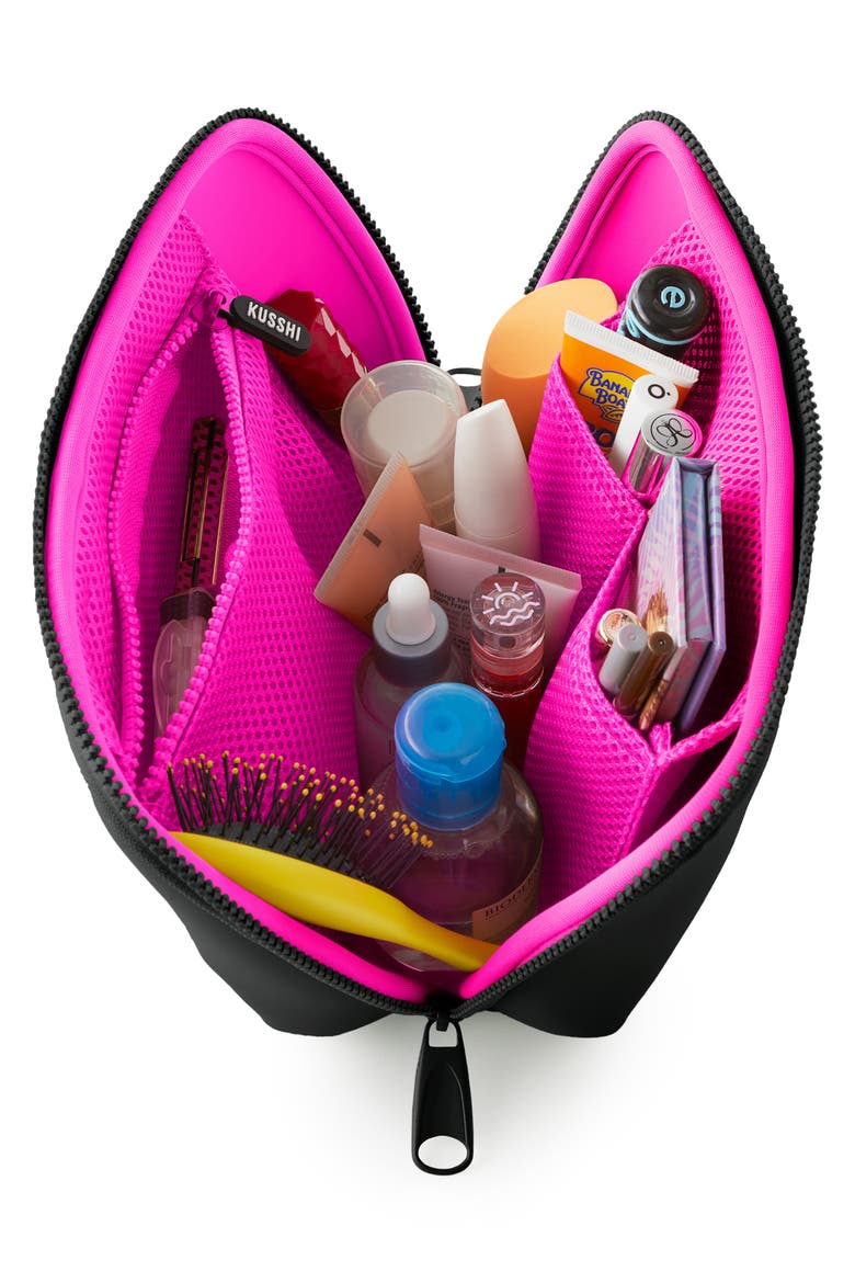 Neoprene Makeup Bag, Alternate, color, BLACK/ PINK