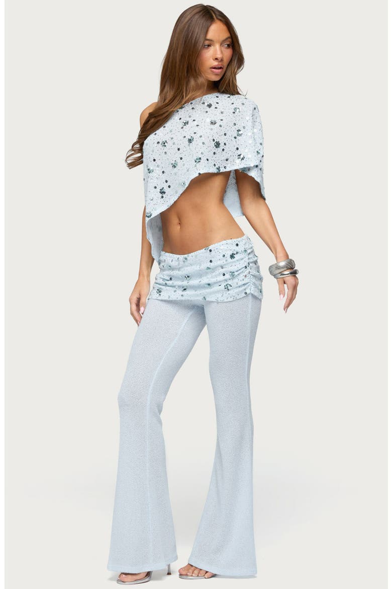 Zephyra Beaded Sequin Foldover Low Rise Flare Pants, Alternate, color, LIGHT-BLUE