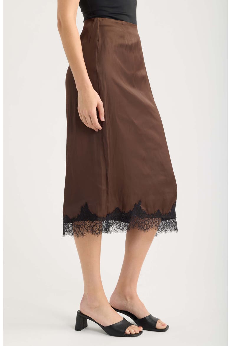 Peppers Lace Trim Midi Skirt, Alternate, color, CHOCOLATE