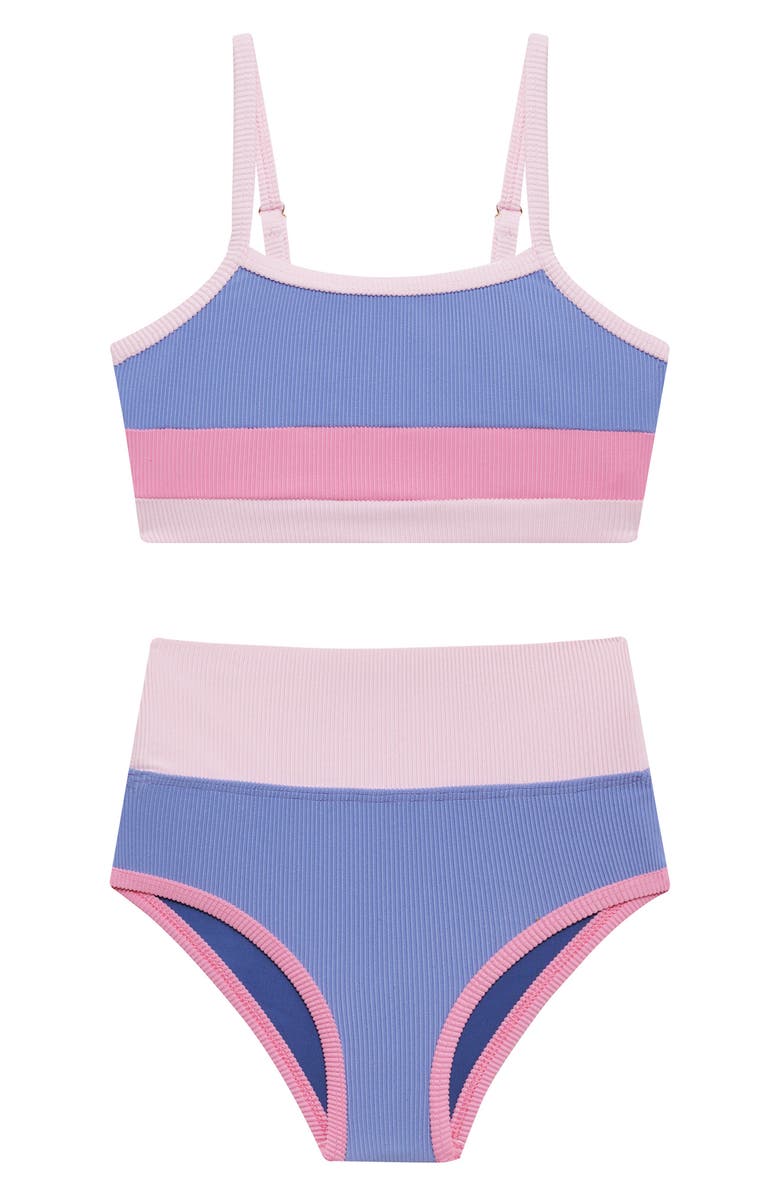 Beach Riot Kids' Colorblock Rib Two-Piece Swimsuit, Main, color, Pink Periwinkle