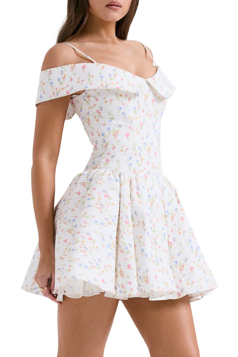 Elida Off the Shoulder Minidress, Alternate, color, WHITE/ PINK FLORAL PRINT