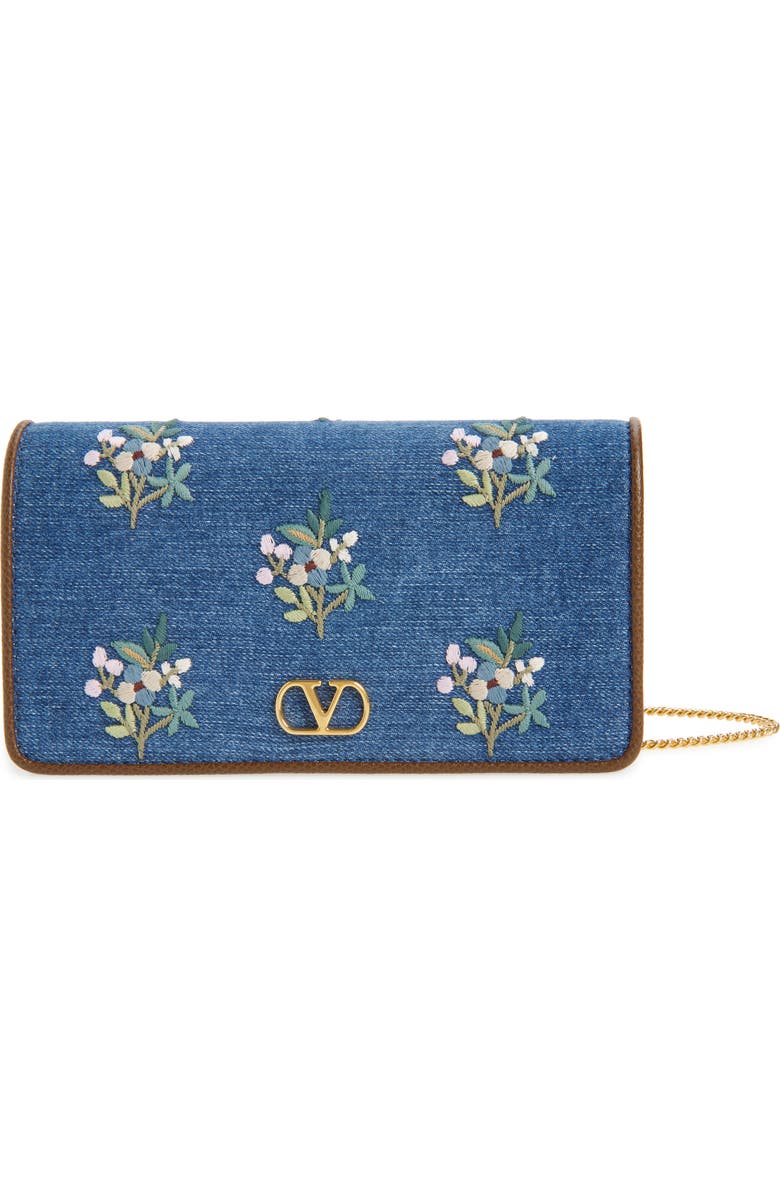 Valentino Garavani Mini VLOGO Signature Denim Crossbody Bag, Main, color, Blue Multi