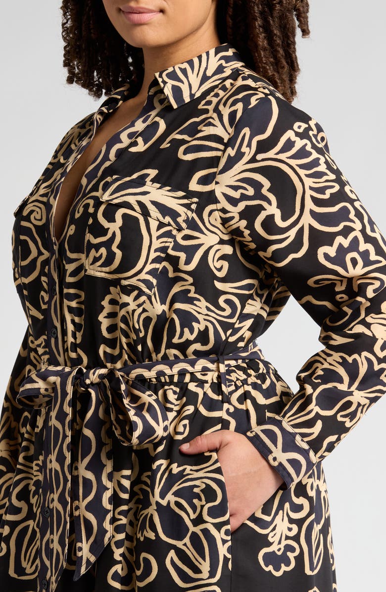 CIEBON Chiara Abstract Floral Long Sleeve Maxi Shirtdress, Alternate, color,