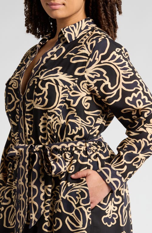 CIEBON CIEBON CHIARA ABSTRACT FLORAL LONG SLEEVE MAXI SHIRTDRESS 