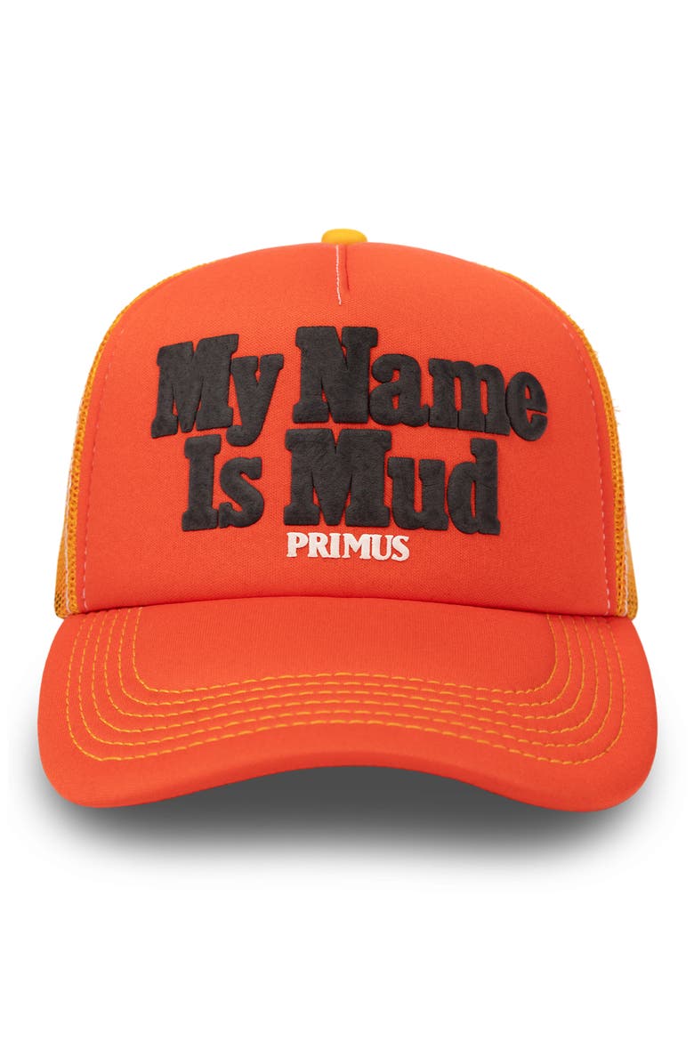 Mud Snapback Trucker Hat, Main, color, ORANGE
