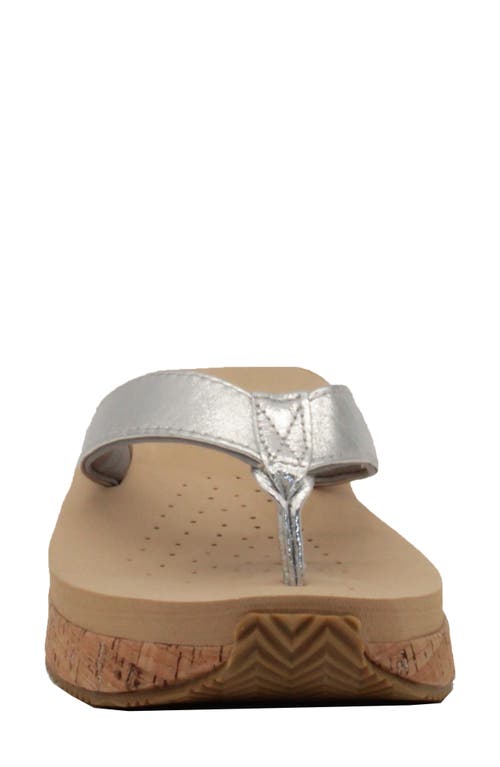 Volatile Neville Platform Flip Flop In Silver Faux Leather