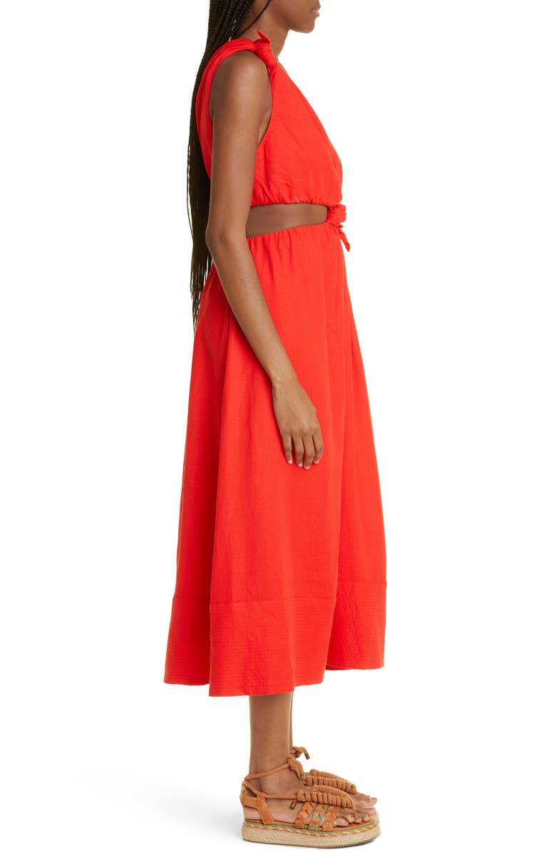FARM Rio One-Shoulder Cutout Detail Linen Blend Dress, Alternate, color, 