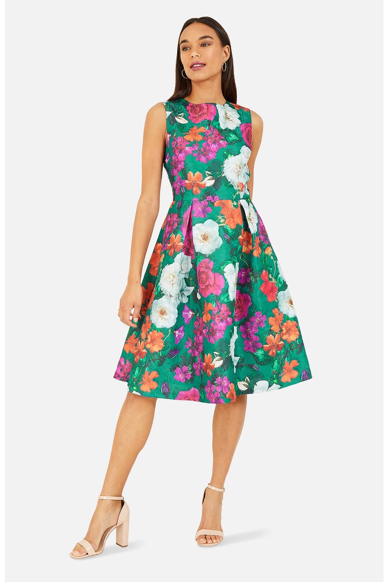 Floral Skater Dress, Main, color, Green