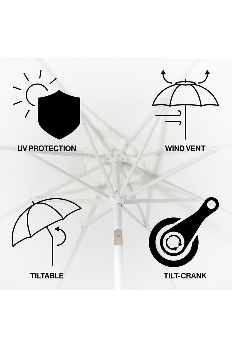 Baiona Coastal Octagon Aluminum Market Outdoor Patio Umbrella with Crank Lift and Tilt, UV-Resistant Square Trim Canopy, Alternate, color, White/Navy
