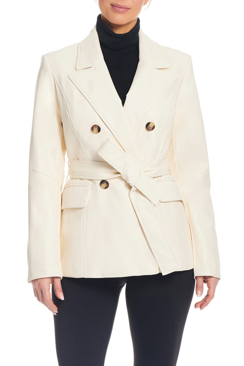 Belted Faux Leather Blazer, Main, color, CREAM
