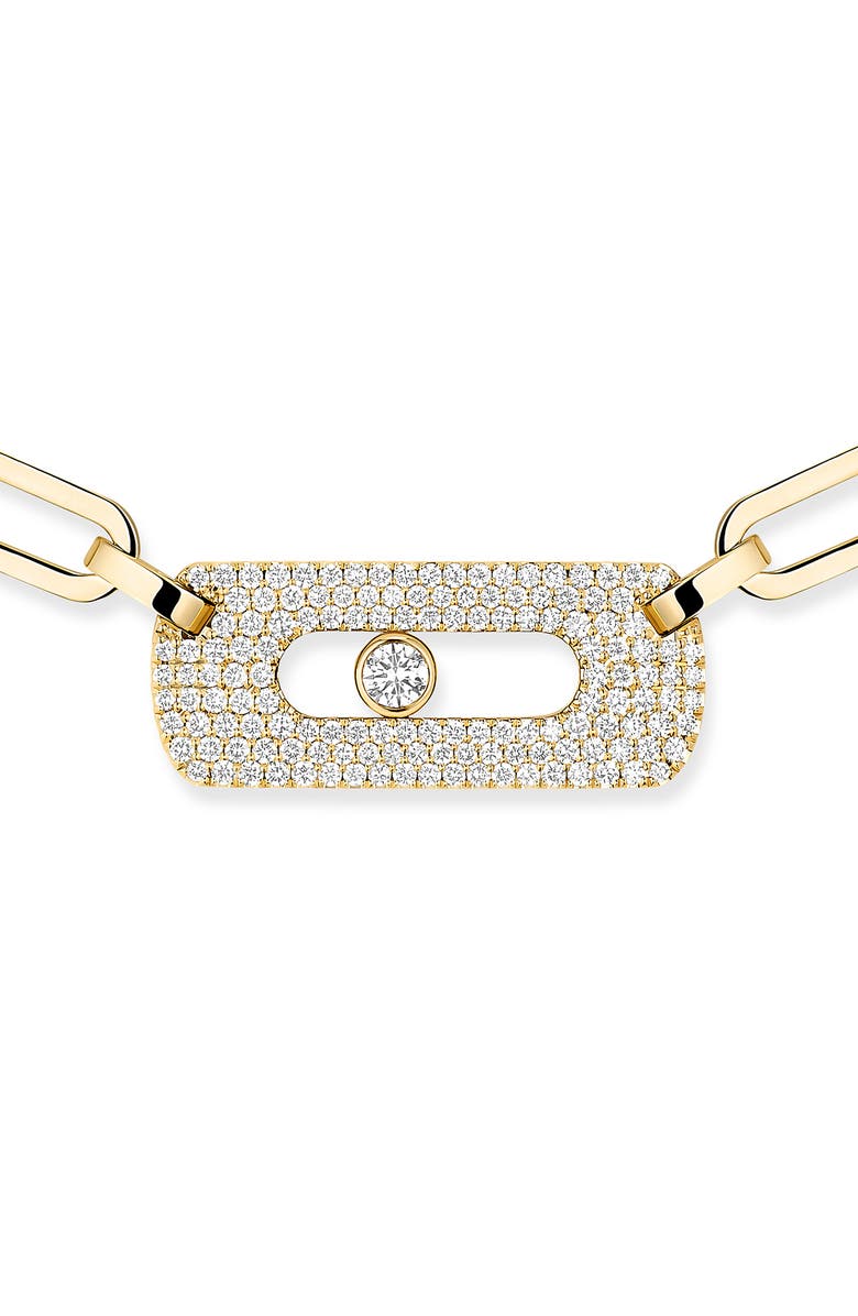 Messika My Move Paperclip Pavé Diamond Pendant Necklace, Alternate, color, Yellow Gold
