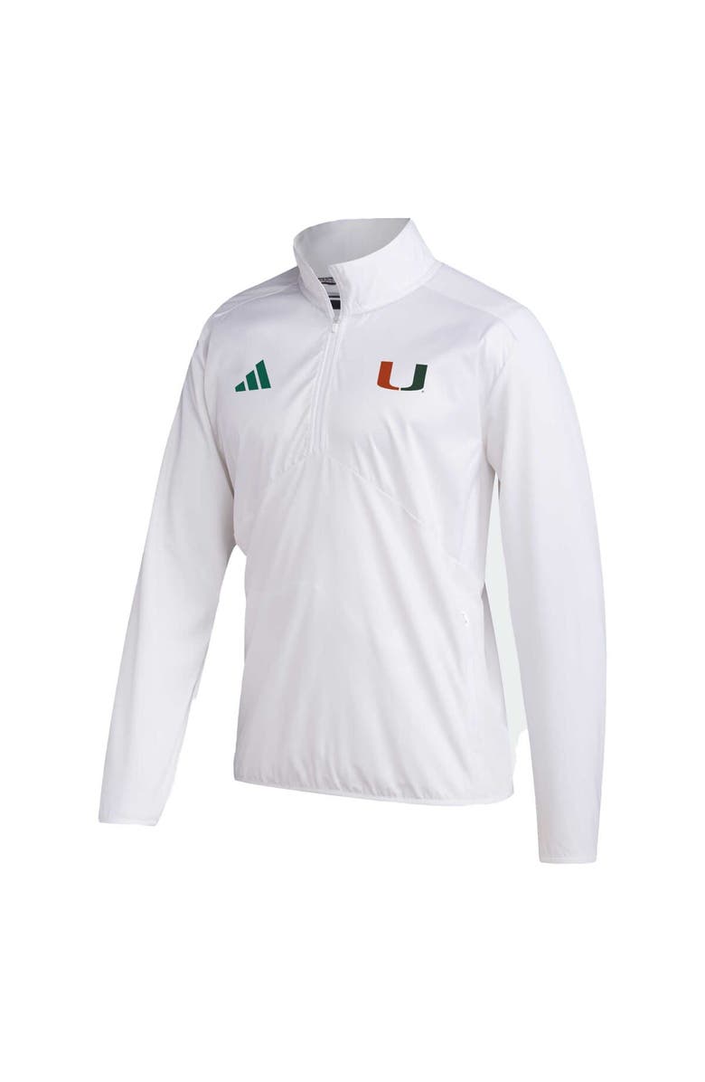 adidas Men's adidas White Miami Hurricanes Sideline AEROREADY Raglan Sleeve Quarter-Zip Jacket, Alternate, color,