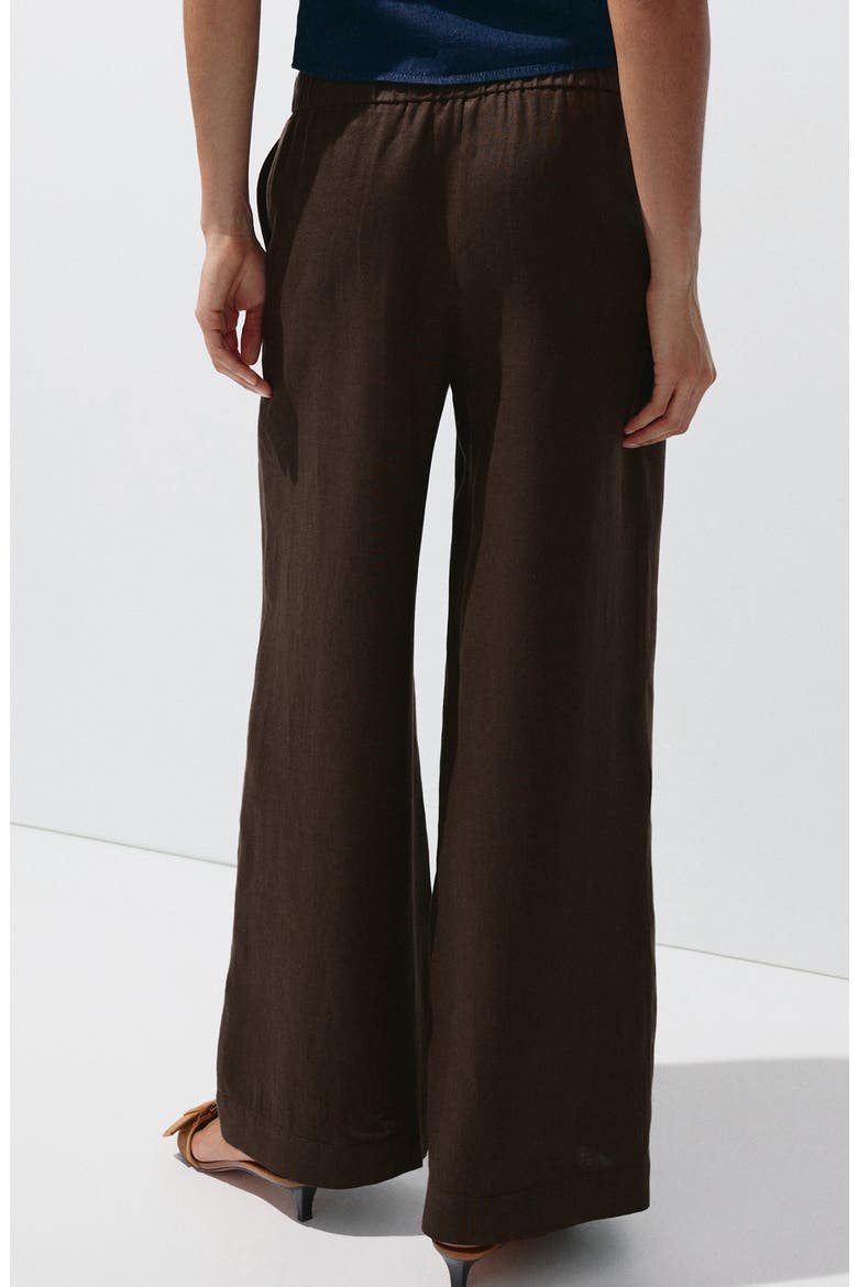 Pull-On Wide Leg Linen Pants, Alternate, color, CHOCOLATE