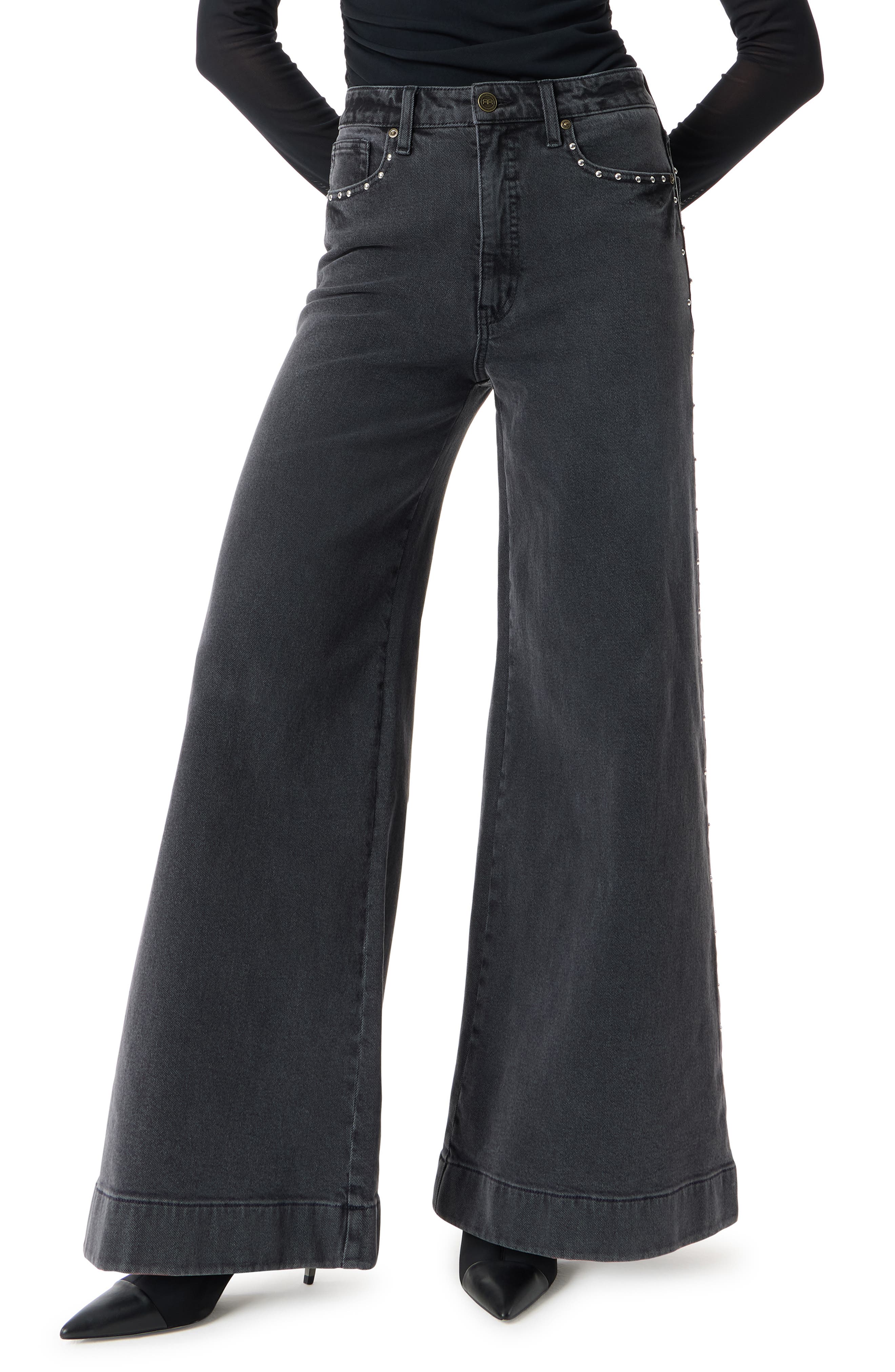 Robert Rodriguez Studded High Waist Palazzo Jeans