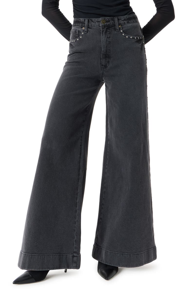 Robert Rodriguez Studded High Waist Palazzo Jeans, Main, color, Obsidian