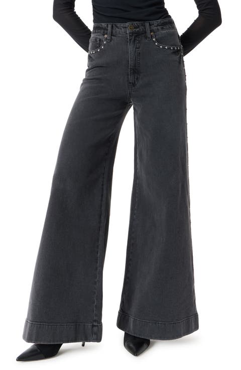 Studded High Waist Palazzo Jeans