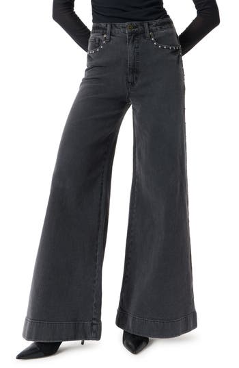 Robert Rodriguez Studded High Waist Palazzo Jeans In Black